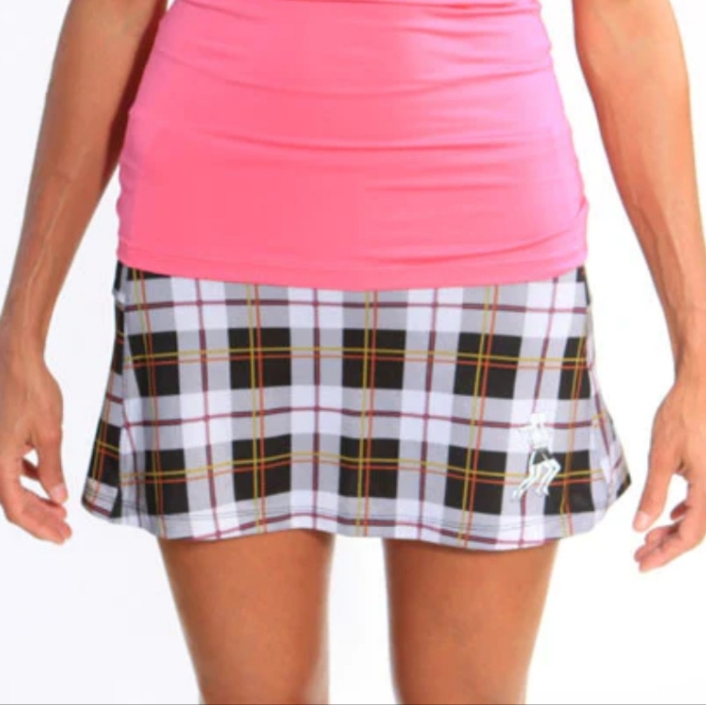 RunningSkirts Athletic Preppy Black Plaid Run Skort